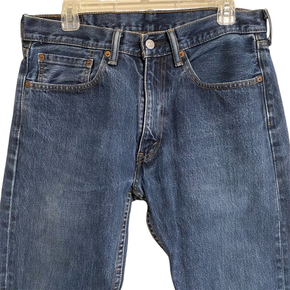 Levis Men's Jeans 34x32 Blue 505 Regular Fit Straight Leg Denim Zip Fly - Picture 6 of 10